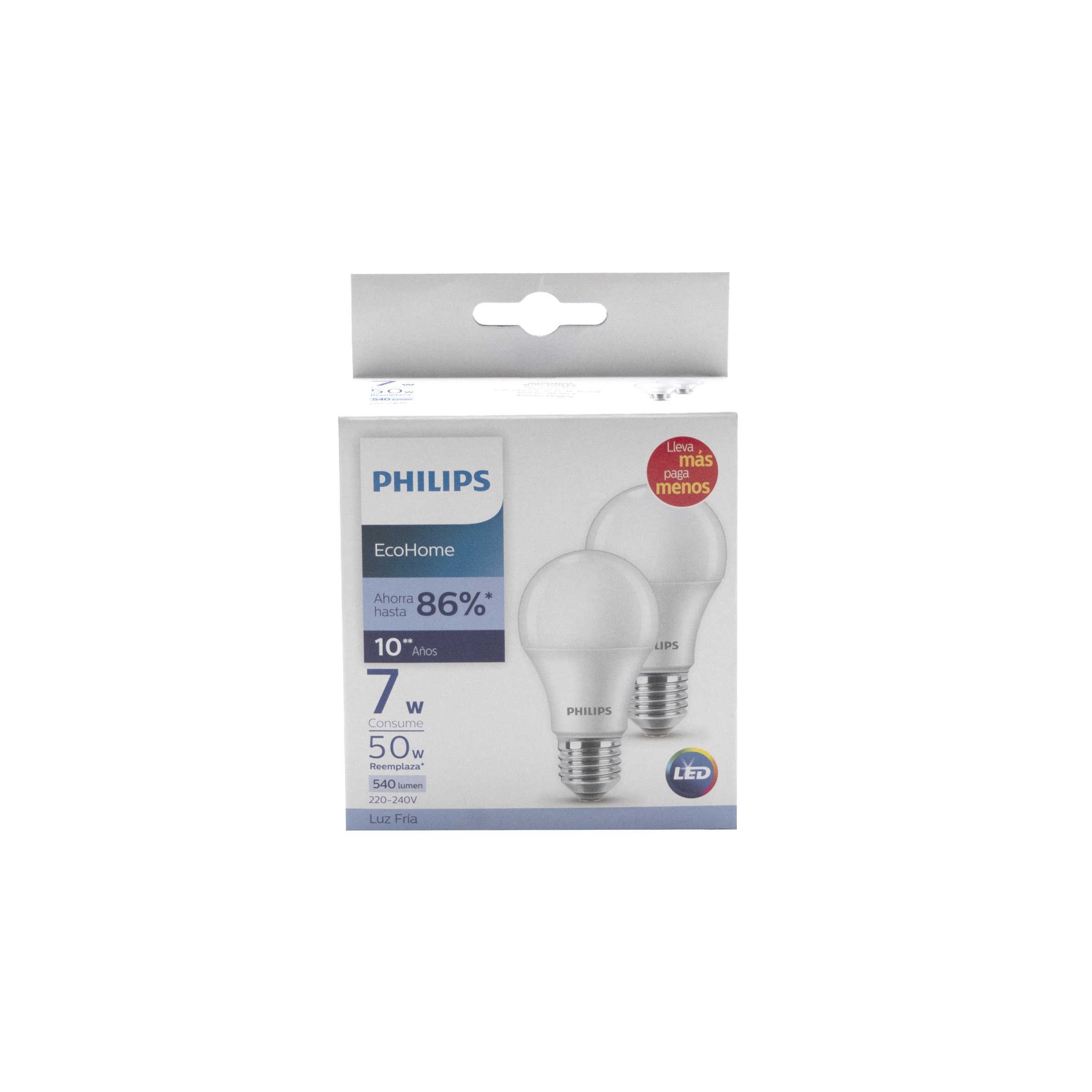 PHILIPS ECOHOME PACK FOCO LEDBULD 7W E27 LUZ FRIA 6500KHV 2 UNIDADES